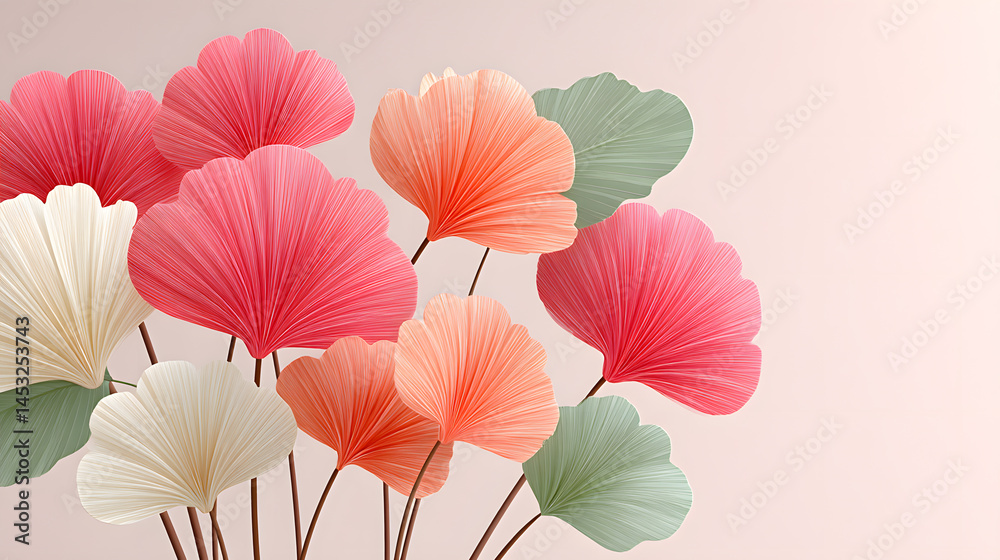 Obraz premium Pastel Ginkgo Floral Arrangement on Soft Pink