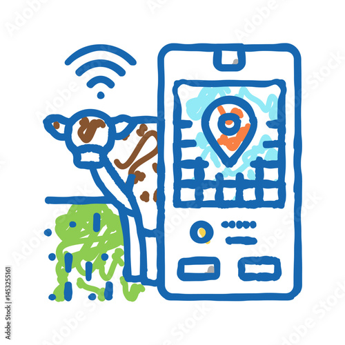 livestock tracking smart farm icon doodle illustration