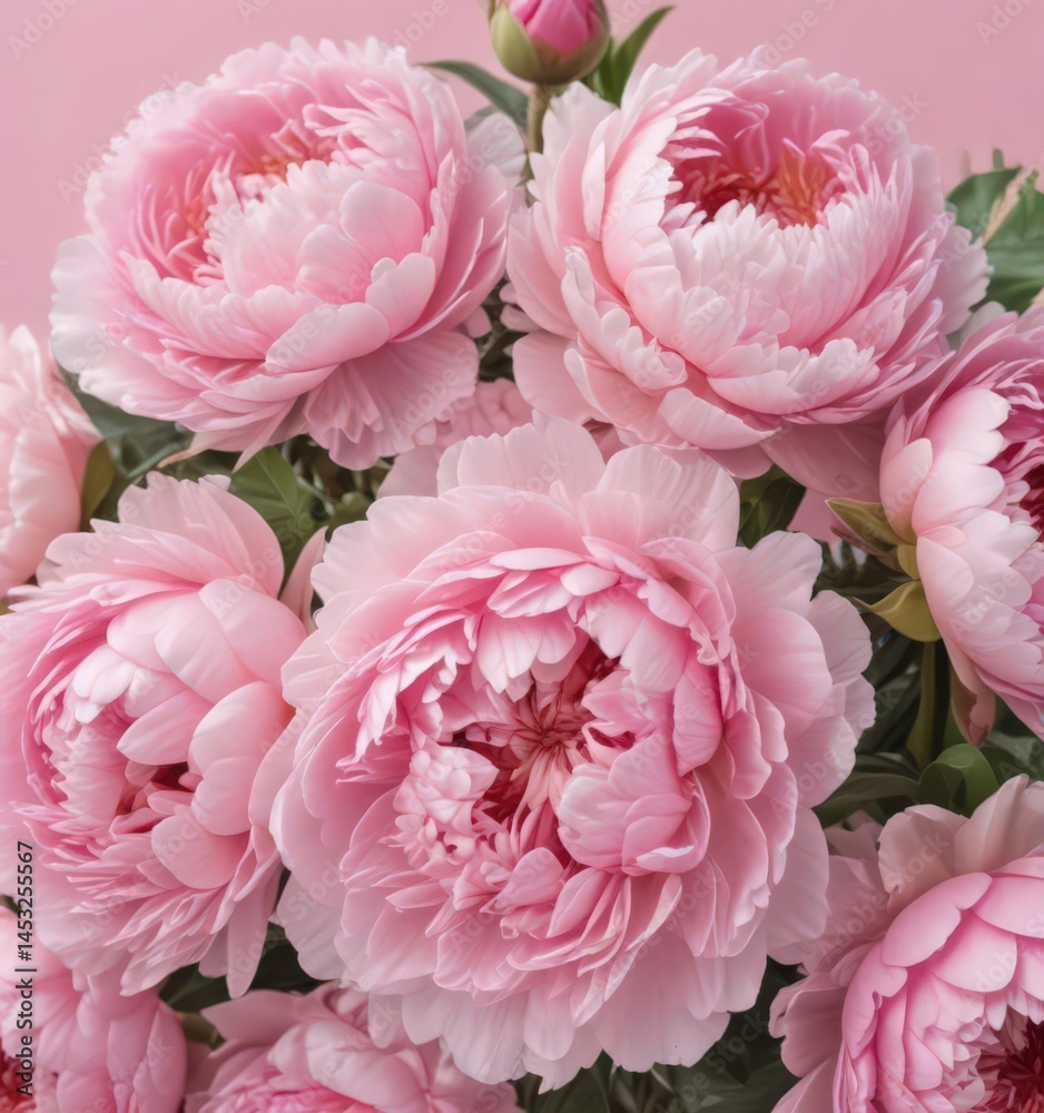 Tightly packed pink peonies, pastel pink background, spring, bloom Tightly packed pink peonies, pastel pink background, spring, bloom