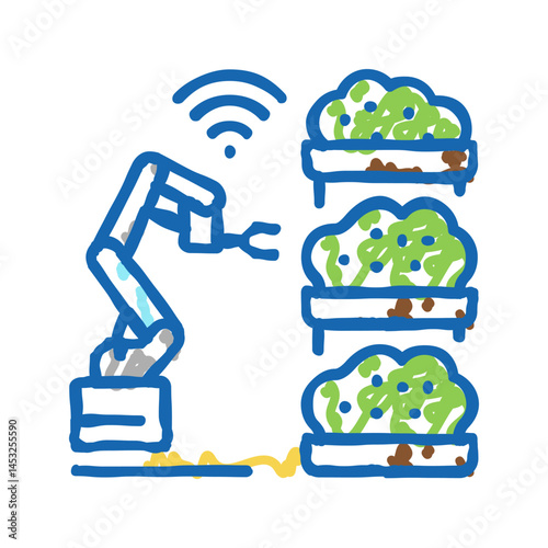 robot farmer smart farm icon doodle illustration
