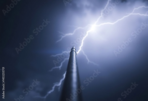 tall tower with a lightning bolt in the background