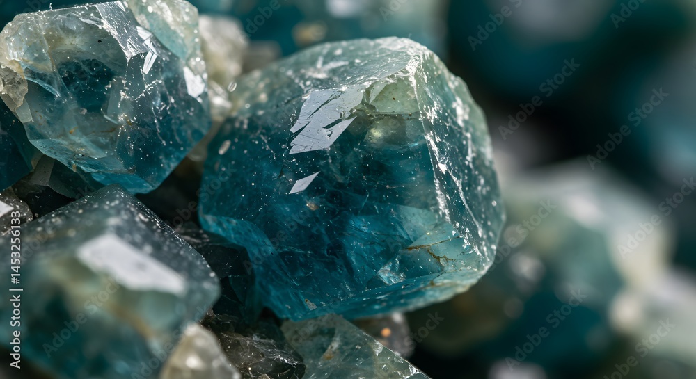 A stunning close-up of vibrant blue apatite crystals exhibiting intricate textures A stunning close-up of vibrant blue apatite crystals exhibiting intricate textures