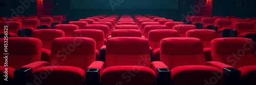 Empty plush red velvet cinema seats, awaiting moviegoers , empty seats, velvet, armrest
