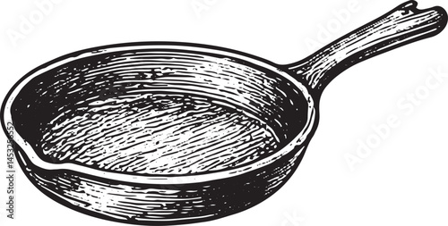 Hand-drawn frying pan illustration perfect for culinary and cooking-themed designs with vintage aesthetic charm