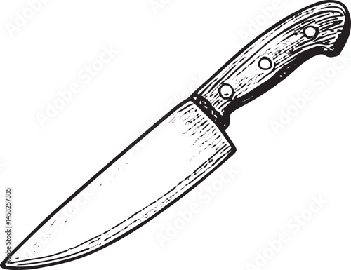 Detailed hand-drawn kitchen knife ideal for food prep illustrations, restaurant branding, or culinary infographics