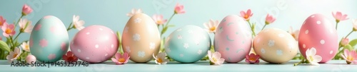 Delicate pastel eggs, swirls & dots, spring motif, bunny, easter eggs, decoration