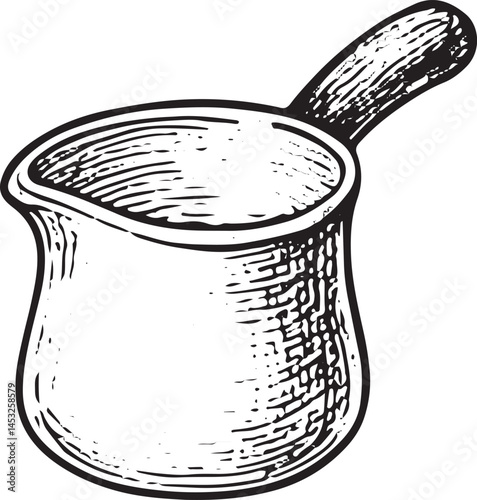 A hand-drawn illustration of a gravy boat, ideal for dining, serving dishes, and kitchen-related design projects