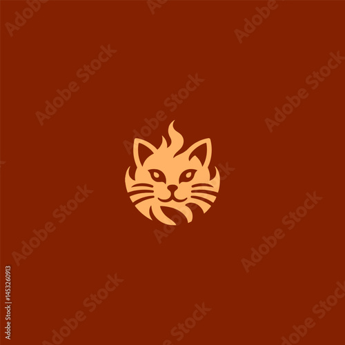 Fiery cat logo in clean, minimalist illustration design.