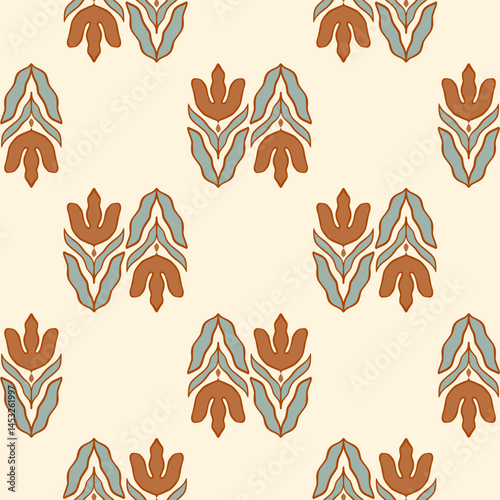 Hand drawn floral ethnic seamless pattern design, seamless abstract floral pattern
