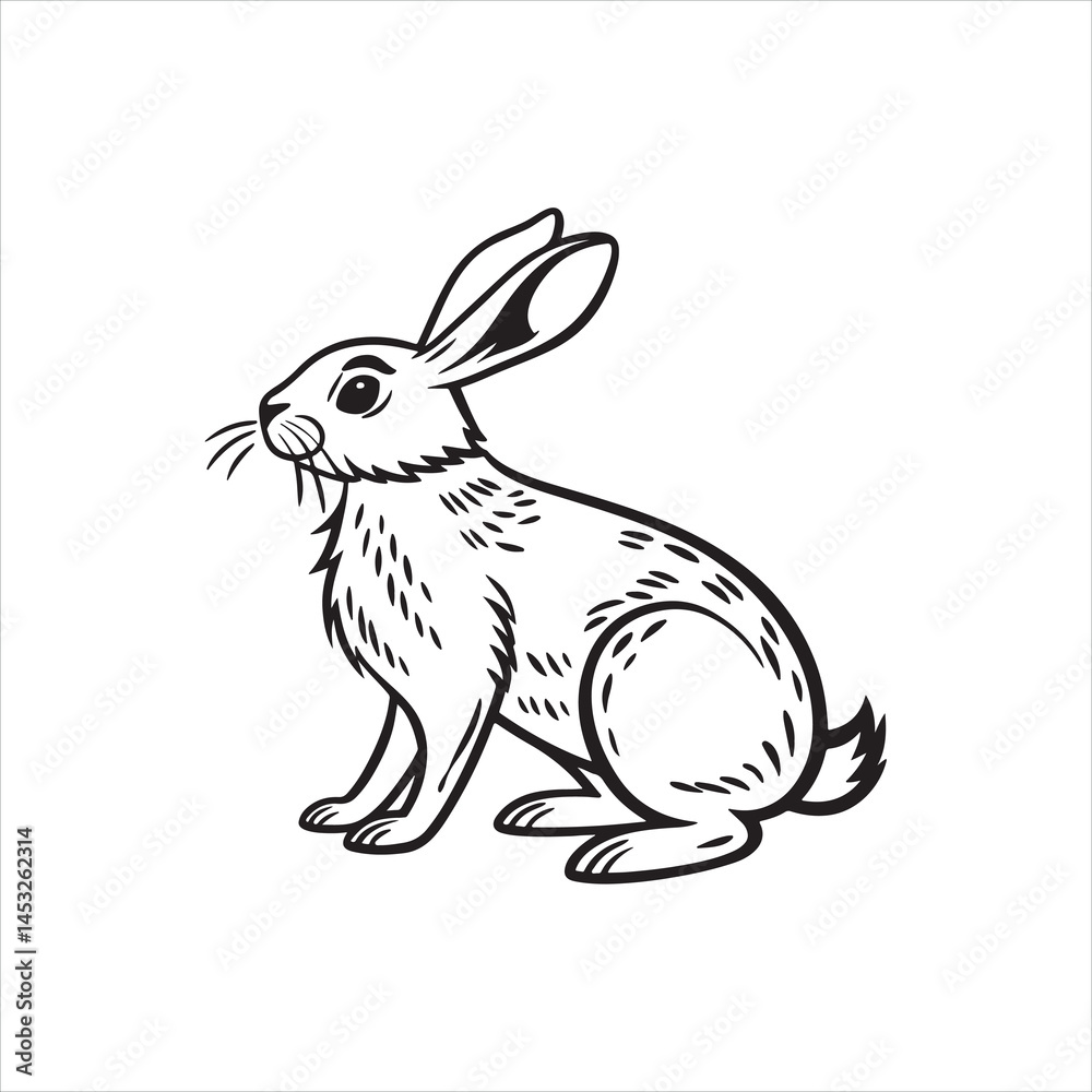 Fototapeta premium Bunny Silhouette Clipart | Black Rabbit Outline on White Background