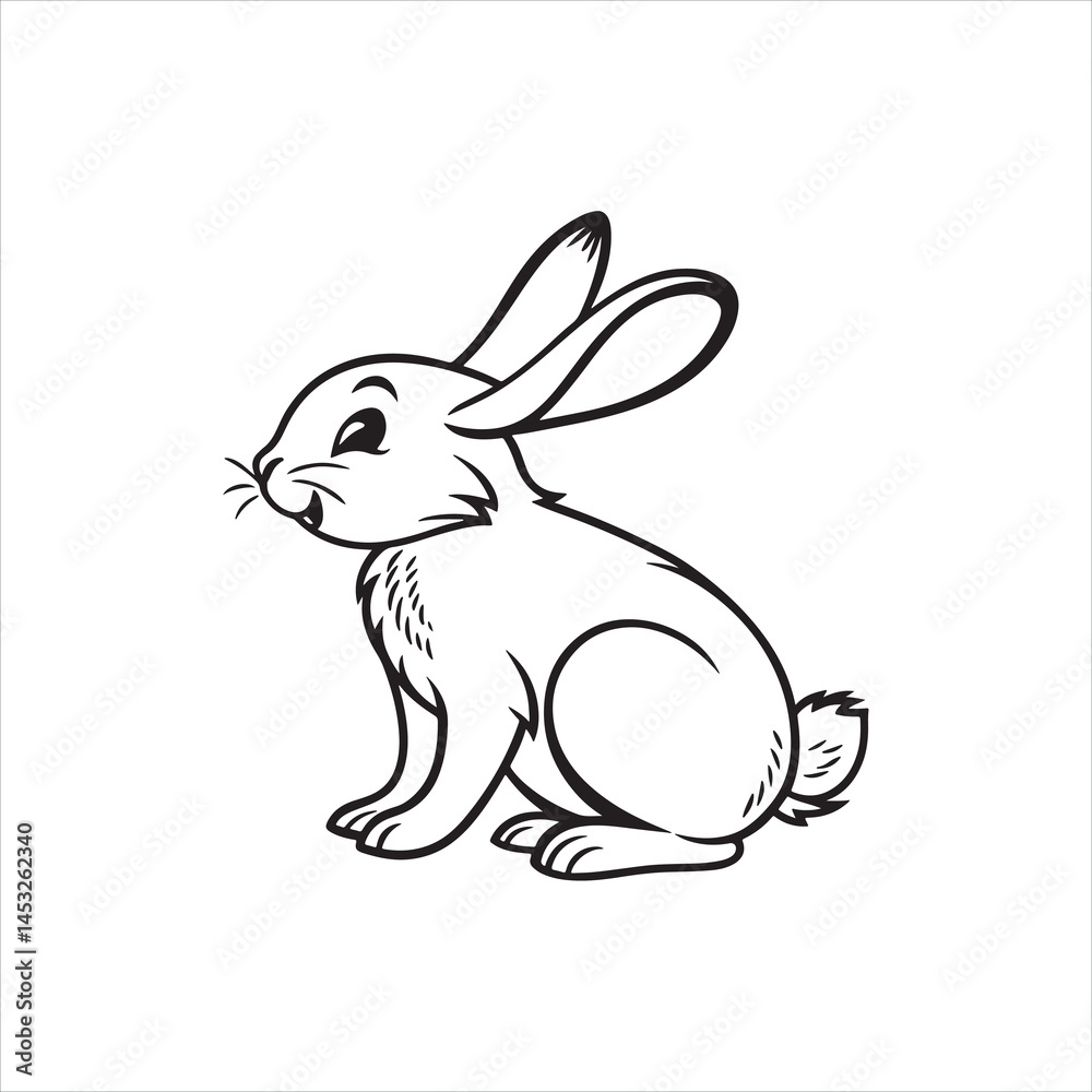 Obraz premium Bunny Silhouette Clipart | Black Rabbit Outline on White Background