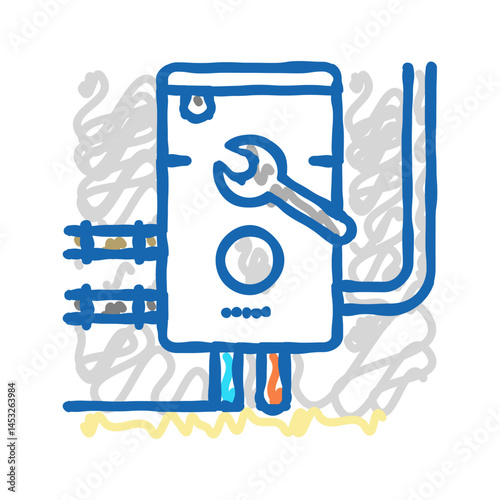 water heater boiler installing icon doodle illustration