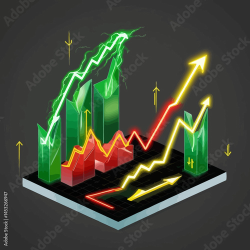 Market Volatility and Financial Triumph, Abstract Illustration