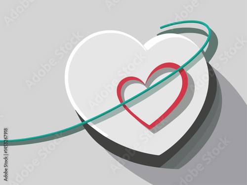Heart-shaped Abstract Composition with Teal Line