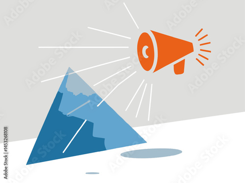 Orange Megaphone Broadcasting to Blue Geometric Shape