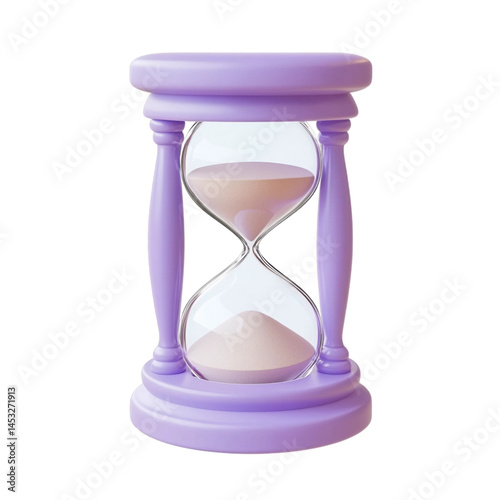 urple hourglass with sand 3d render icon in cartoon plastic style minima isolated on white and transparent background. photo