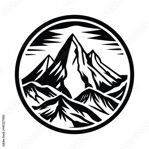 Monochromatic Mountain Peaks Encircled: A Minimalist Nature Emblem Design