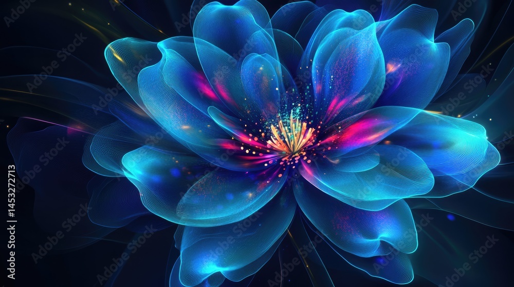 Glowing Blue Flower with Intricate Details Glowing Blue Flower with Intricate Details