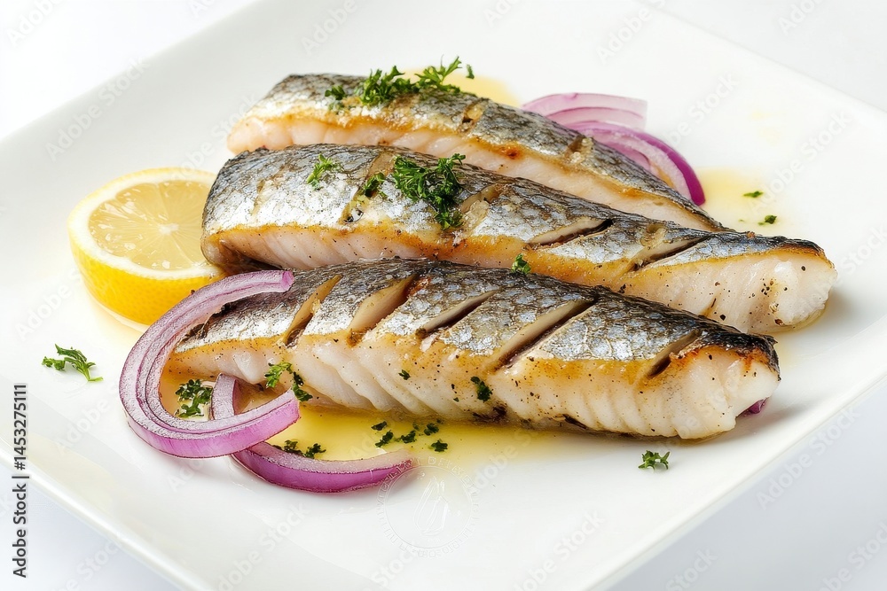 Grilled Fish Fillets with Lemon and Red Onion Grilled Fish Fillets with Lemon and Red Onion