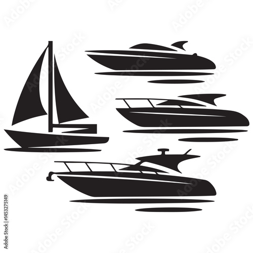 Boat icons Vector Black silhouettes. with white background