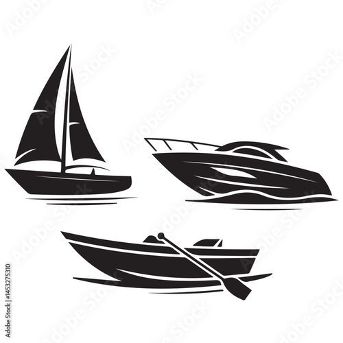Boat icons Vector Black silhouettes. with white background