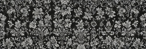 Classic black & white damask  Intricate floral scrolls & arabesques , monochrome, motif