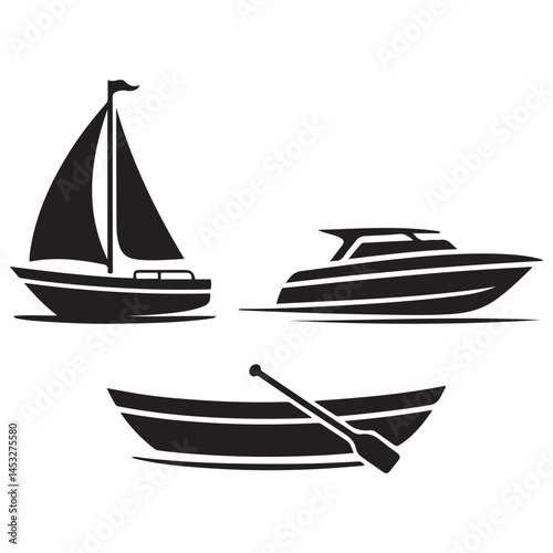 Boat icons Vector Black silhouettes. with white background