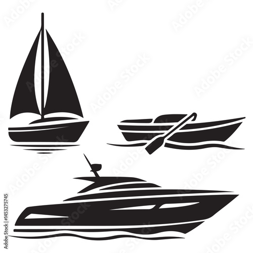 Boat icons Vector Black silhouettes. with white background