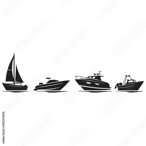 Boat icons Vector Black silhouettes. with white background
