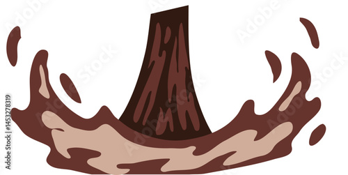 liquid chocolate splashing on white background. wavy choco splash. chocolate milkshake cartoon style.