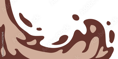 liquid chocolate splashing on white background. wavy choco splash. chocolate milkshake cartoon style.