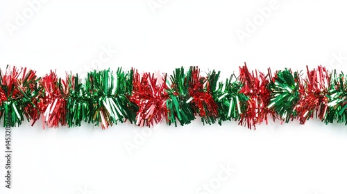 Red and Green Tinsel, Christmas Ornament, and Decoration, Isolated on White Background. Festive and Colorful Design for Holiday Themes
