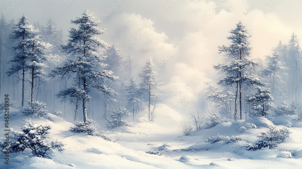 Obraz premium trees in the woods with white snow