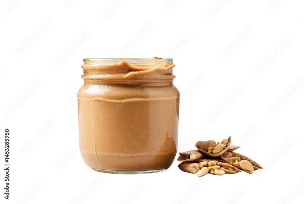 Glass jar with creamy peanut butter spread delight Glass jar with creamy peanut butter spread delight
