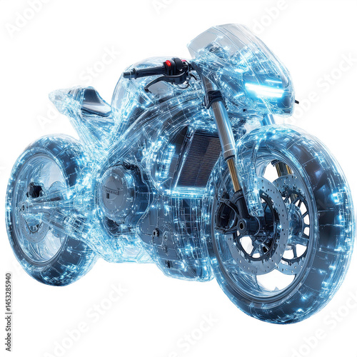 Futuristic motorcycle design concept electric bike vehicle technology art on transparent background photo