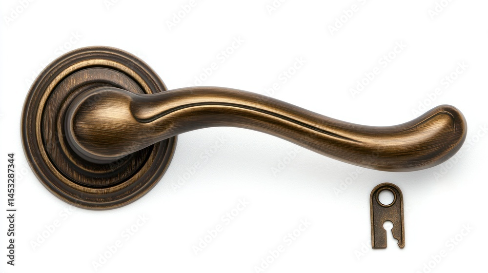 Obraz premium Turn-style bronze door handle with a matching keyhole, isolated on white