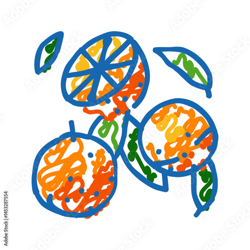 ripe orange cut leaf icon doodle illustration