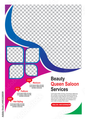 Beauty salon flyer template for hair styling, manicure and pedicure service promotion, spa brochure layout, cosmetic and beauty care business advertisement, new Design