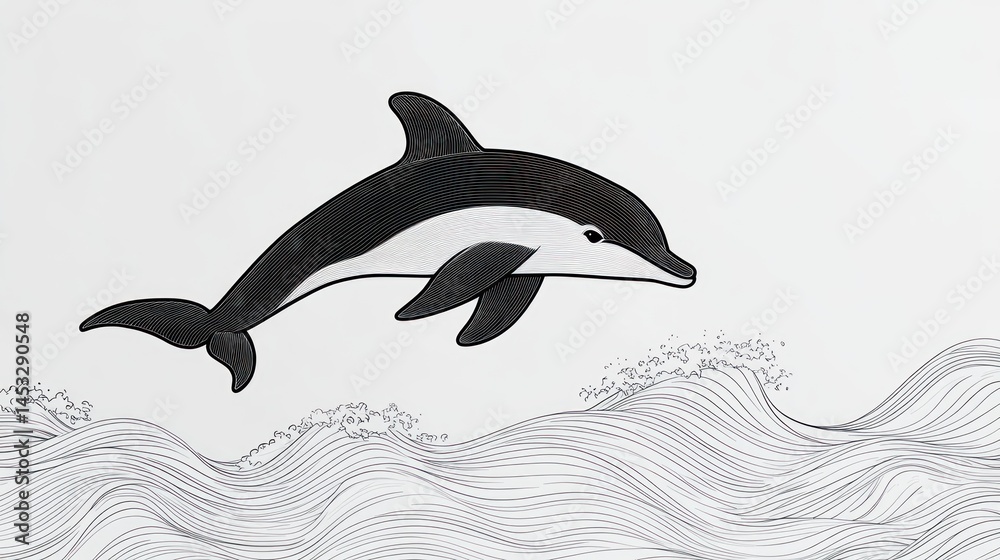 Obraz premium Dolphin leaping over stylized water waves