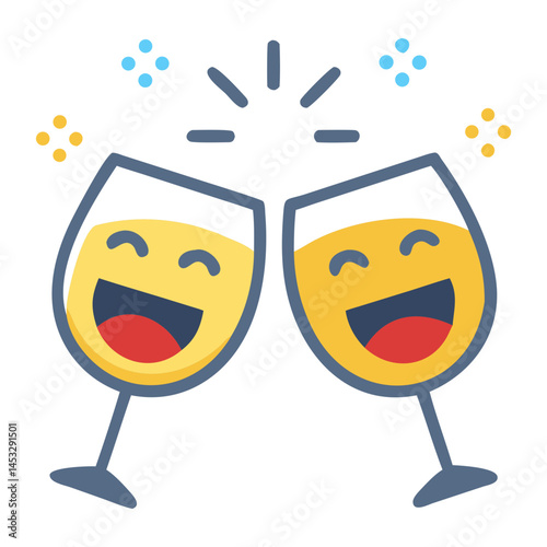 Cheers Emoji Icon Vector - Fun, celebratory emoji design, perfect for party, celebration, and beverage-themed illustrations