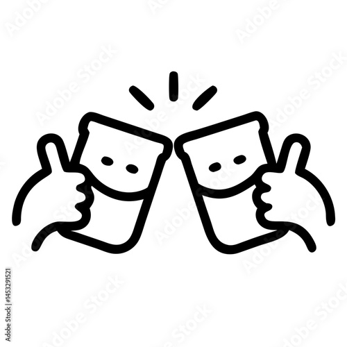 Cheers Glasses with Thumbs Up Icon Vector - Fun and celebratory drink glasses with thumbs up, perfect for party, celebration, and beverage-themed illustrations