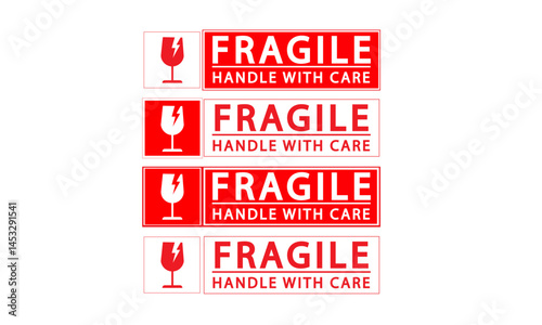sticker fragile handle with care, red fragile warning label with broken glass symbol, this side up sign set ,Fragile package icon set. Packaging and warning symbols