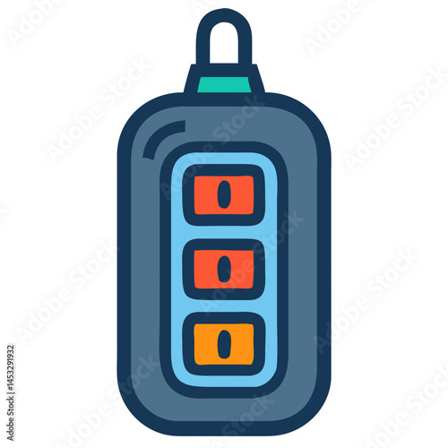 Colorful Car Key Fob Icon Vector - Vibrant, modern vehicle key fob design, perfect for automotive, security, and technology-themed illustrations