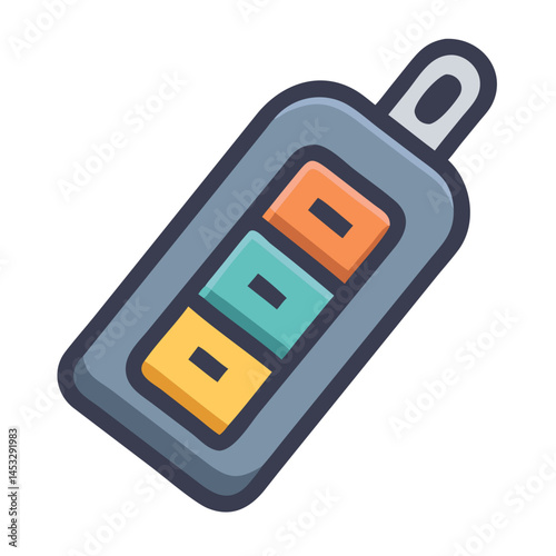Colorful Car Key Fob Icon Vector - Vibrant, modern vehicle key fob design, perfect for automotive, technology, and security-themed illustrations