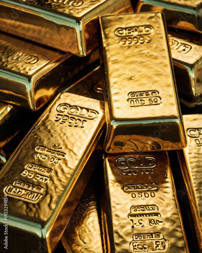 Shiny gold bars stacked neatly, symbolizing wealth and financial security.