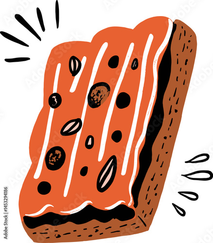 Deliciously crafted chocolate brownie with nuts cartoon isolated on transparent background. Vector illustration.