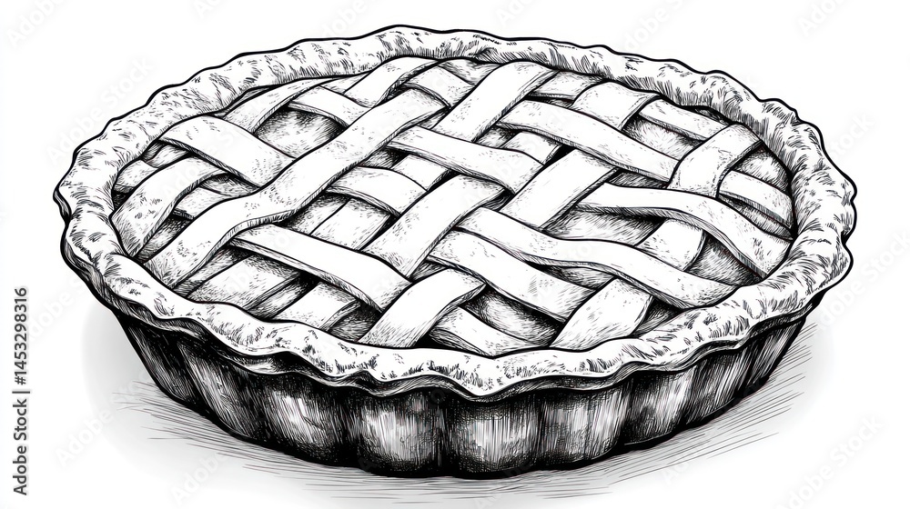 Hand drawn pie, illustration, delicious treat, perfect for cookbook, or baking guide