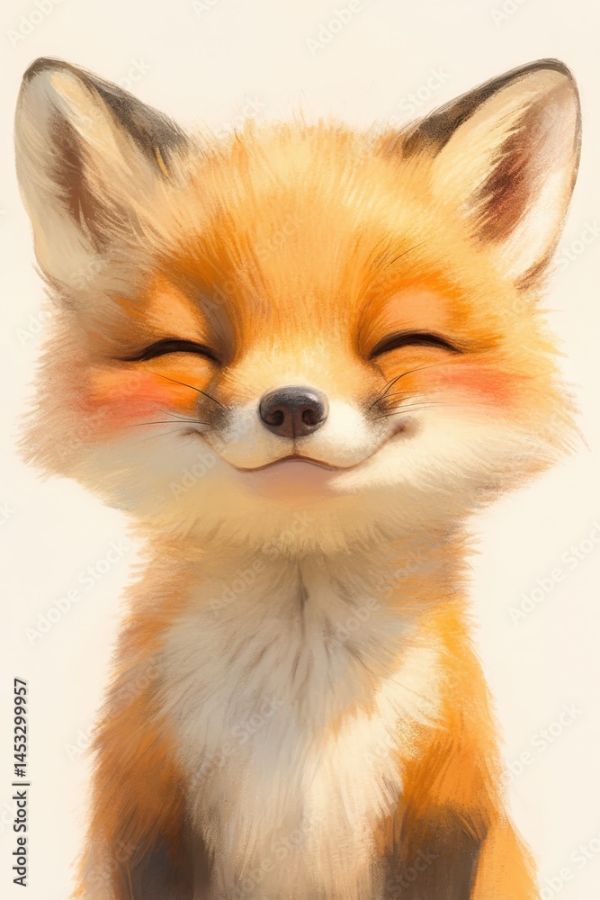 Obraz premium Adorable, smiling fox cub portrait, close-up with soft, gentle features