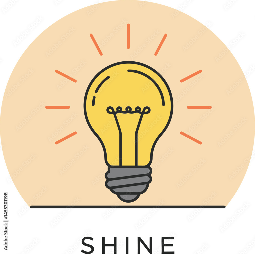 Fototapeta premium Light bulb icon shining with glowing filament and rays in round background vector illustration design 