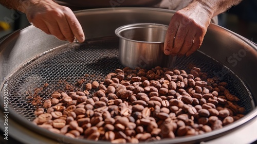 Cacao Beans Being Processed in a Metal Sieve